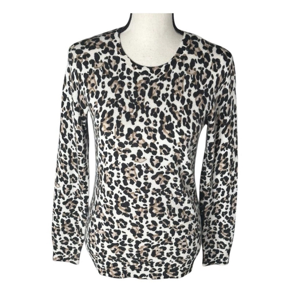 J. McLaughlin Sancerre Mozambique Leopard‎ Sweater 100% Cashmere Size XS